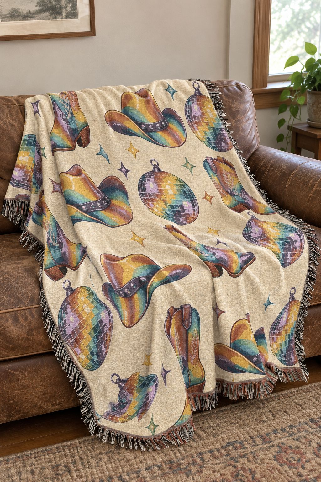 Disco Cowboy Woven Blanket lifestyle photo