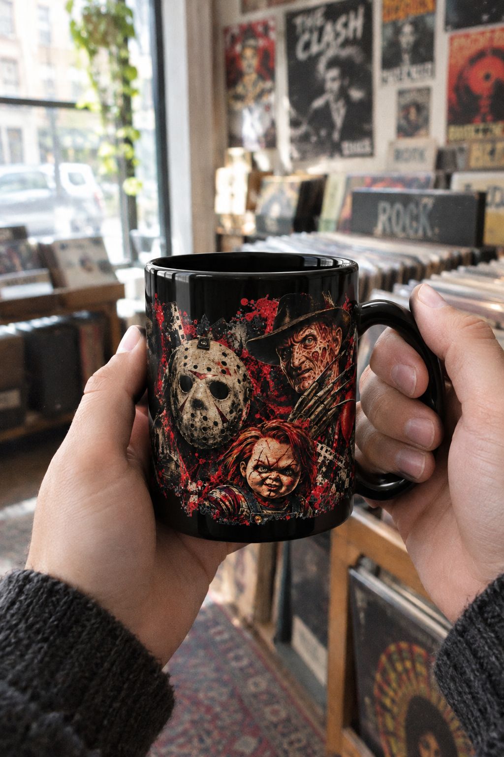 Horror Icons Black Coffee Mug lifestyle photo