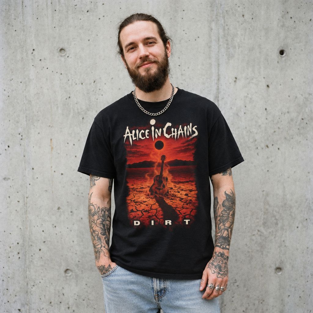Man wearing the Alice in Chains “Dirt” Album Tee in Black