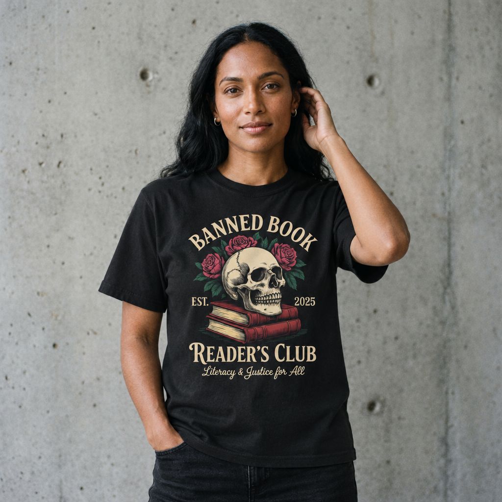 Woman wearing the Banned Book Reader's Club Tee in Black