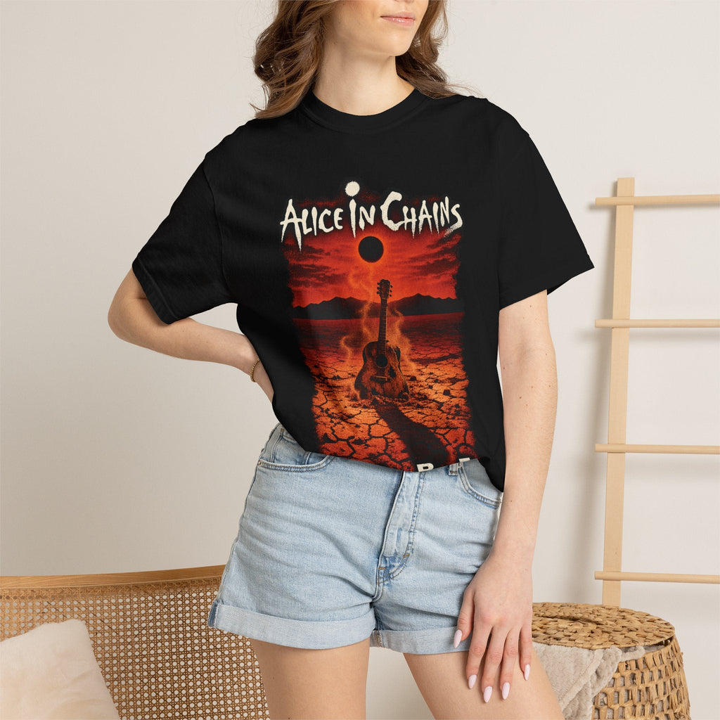 Wicked Thread Society Alice in Chains Dirt album graphic tee in black heavyweight cotton worn with denim shorts