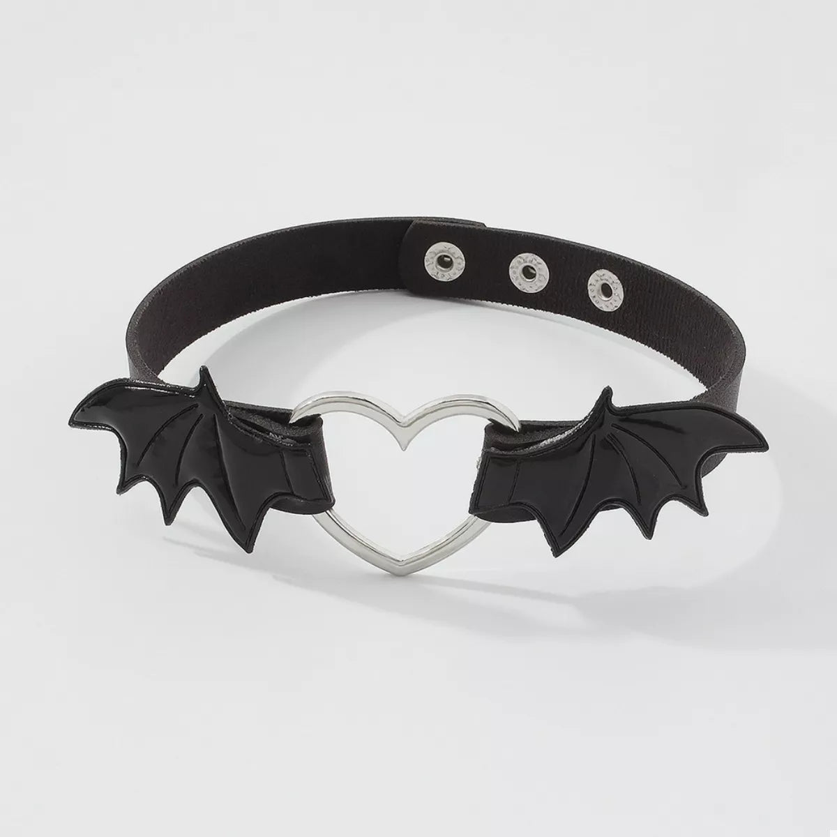 Gothic Bat Wing Heart Choker Necklace in Black, alternate view
