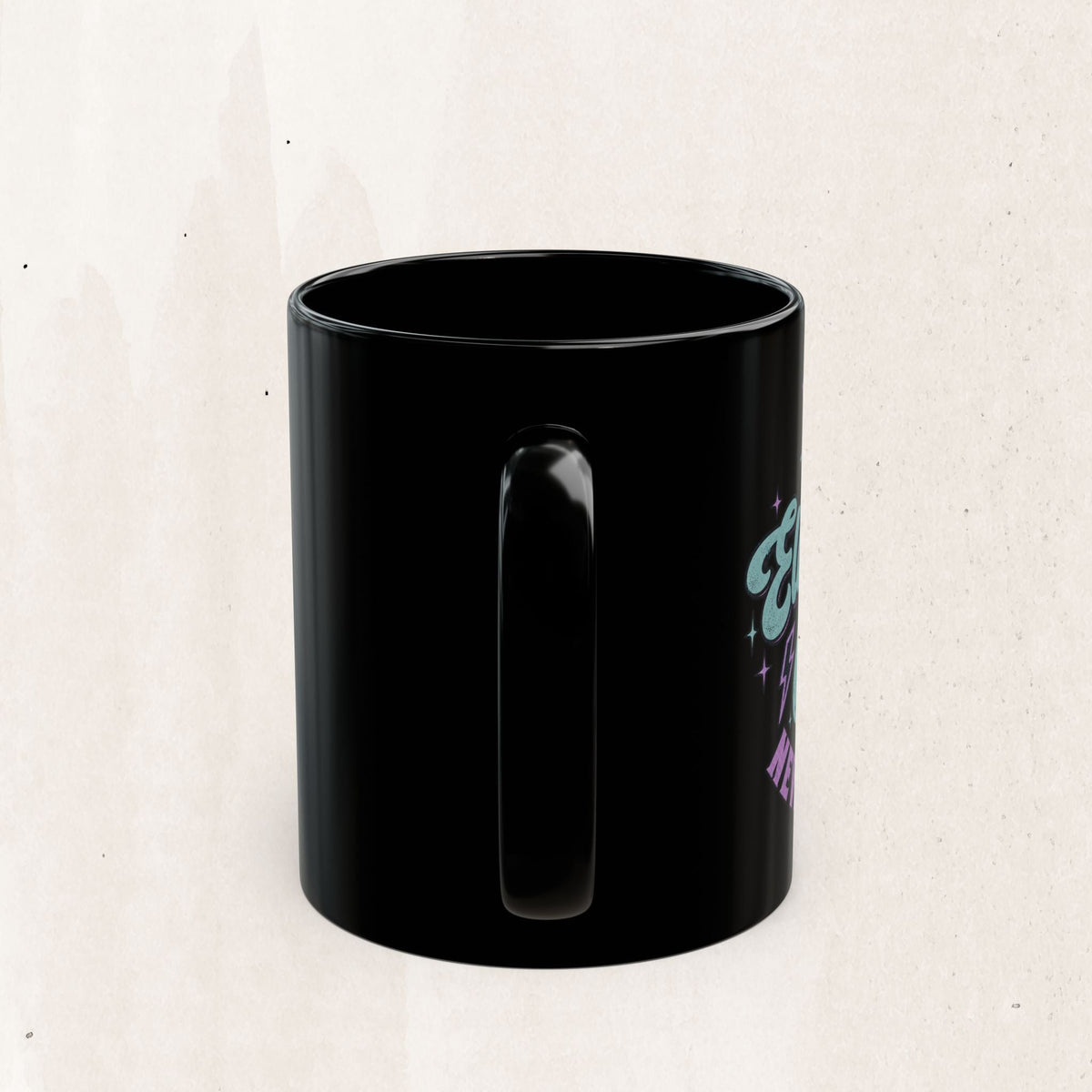 Wicked Thread Society black ceramic coffee mug with neon-style graphic print and comfortable C-shaped handle