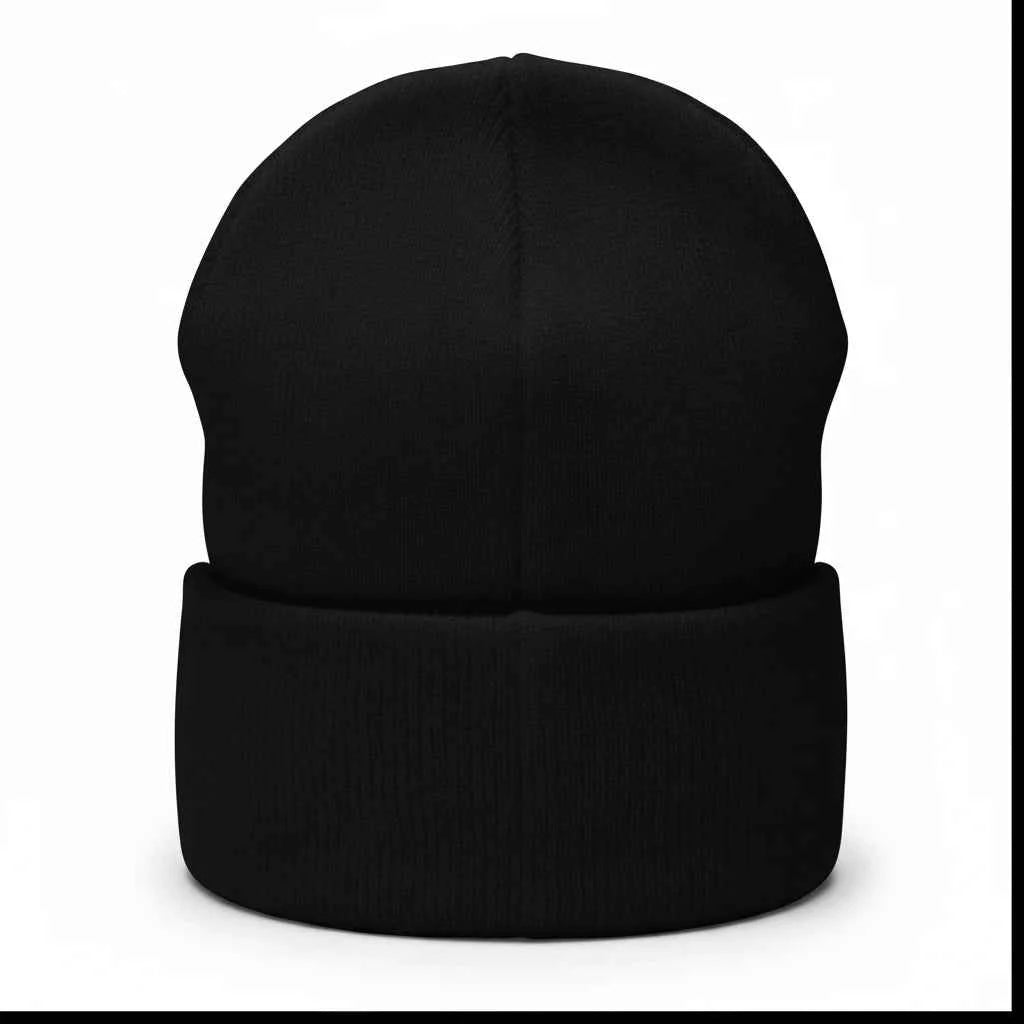 Saint Embroidered Cuffed Beanie in Black, alternate view