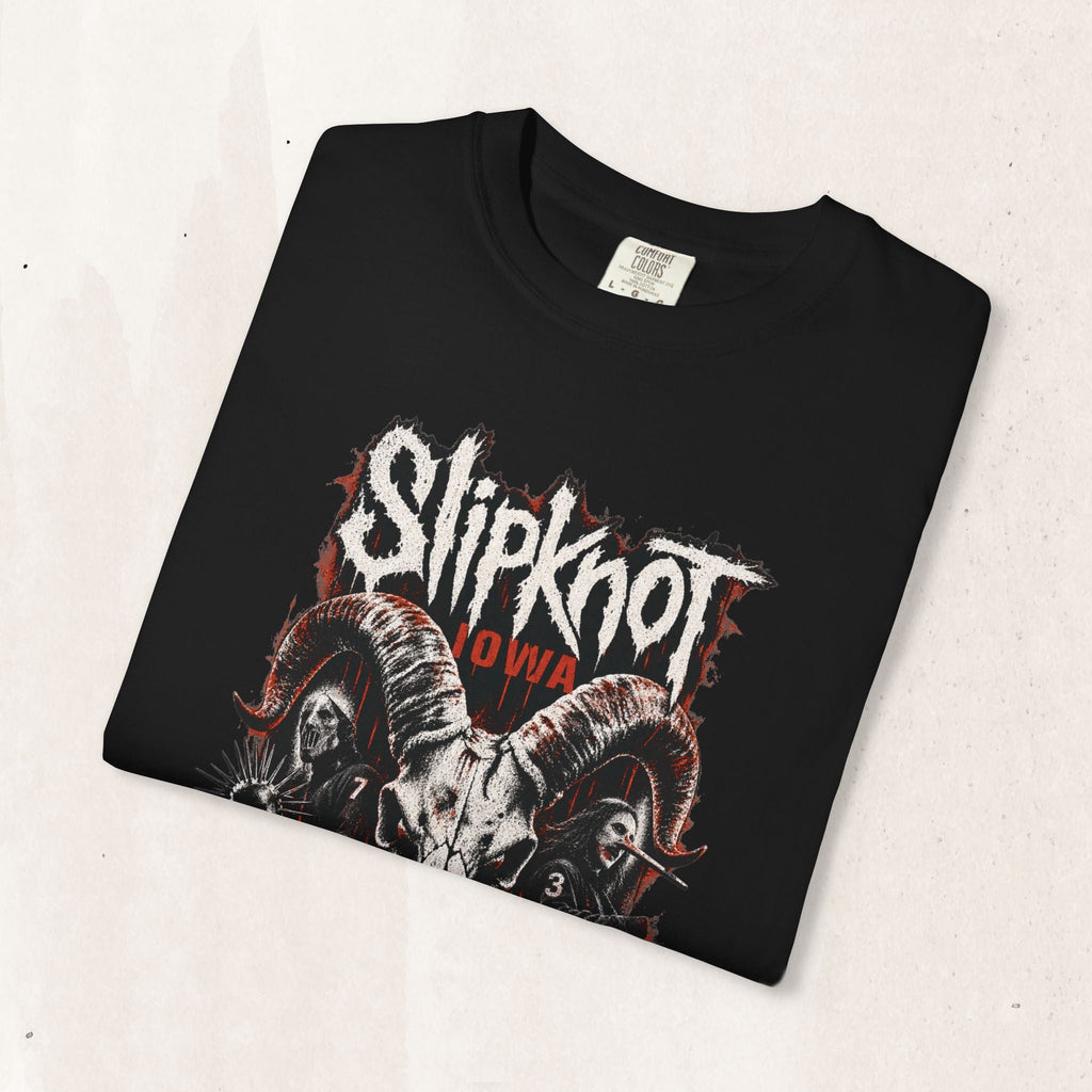 Wicked Thread Society black heavyweight cotton t-shirt featuring a distressed Slipknot goat skull graphic print