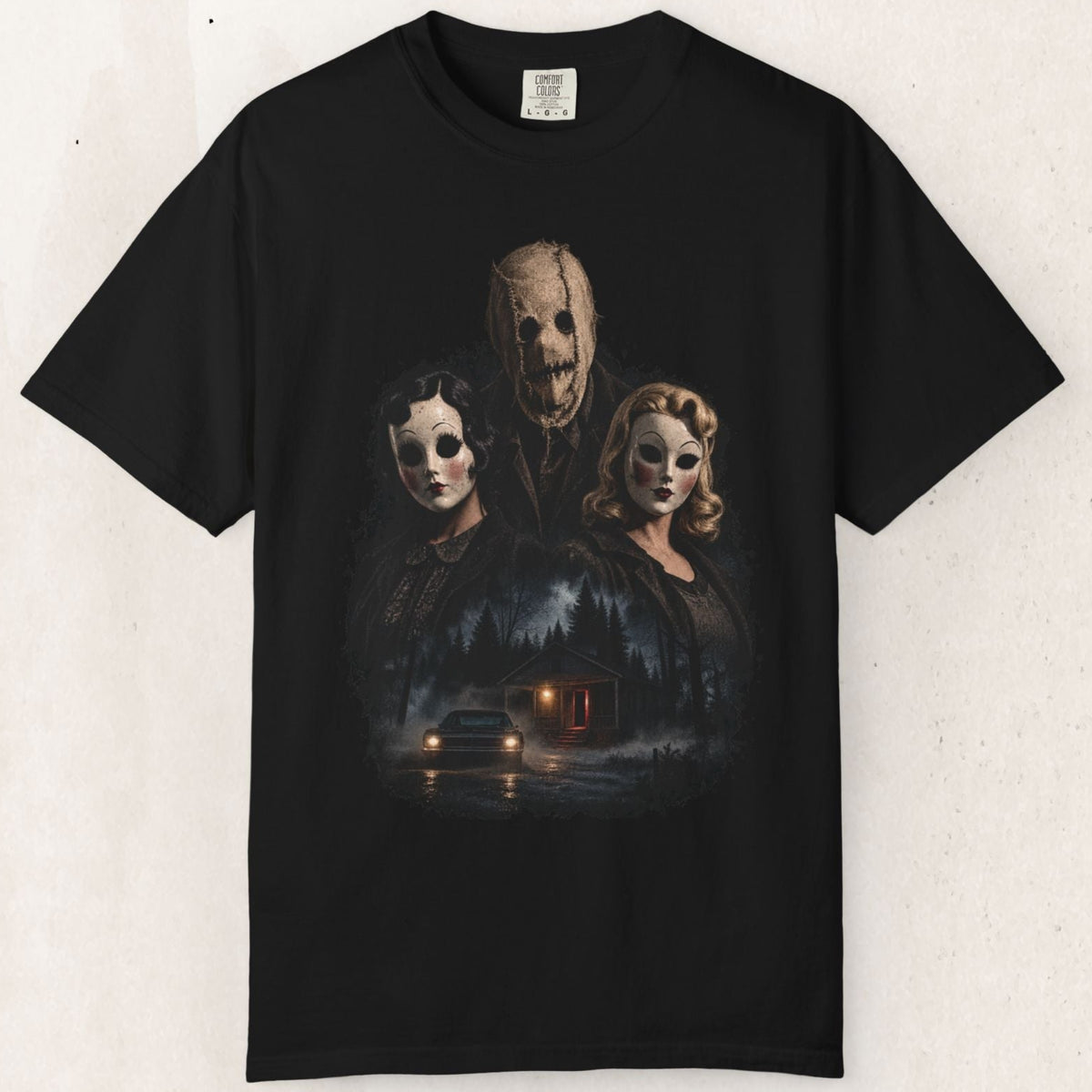Masked Figures Horror Movie Tee – Nocturnal Slasher Scene – Black