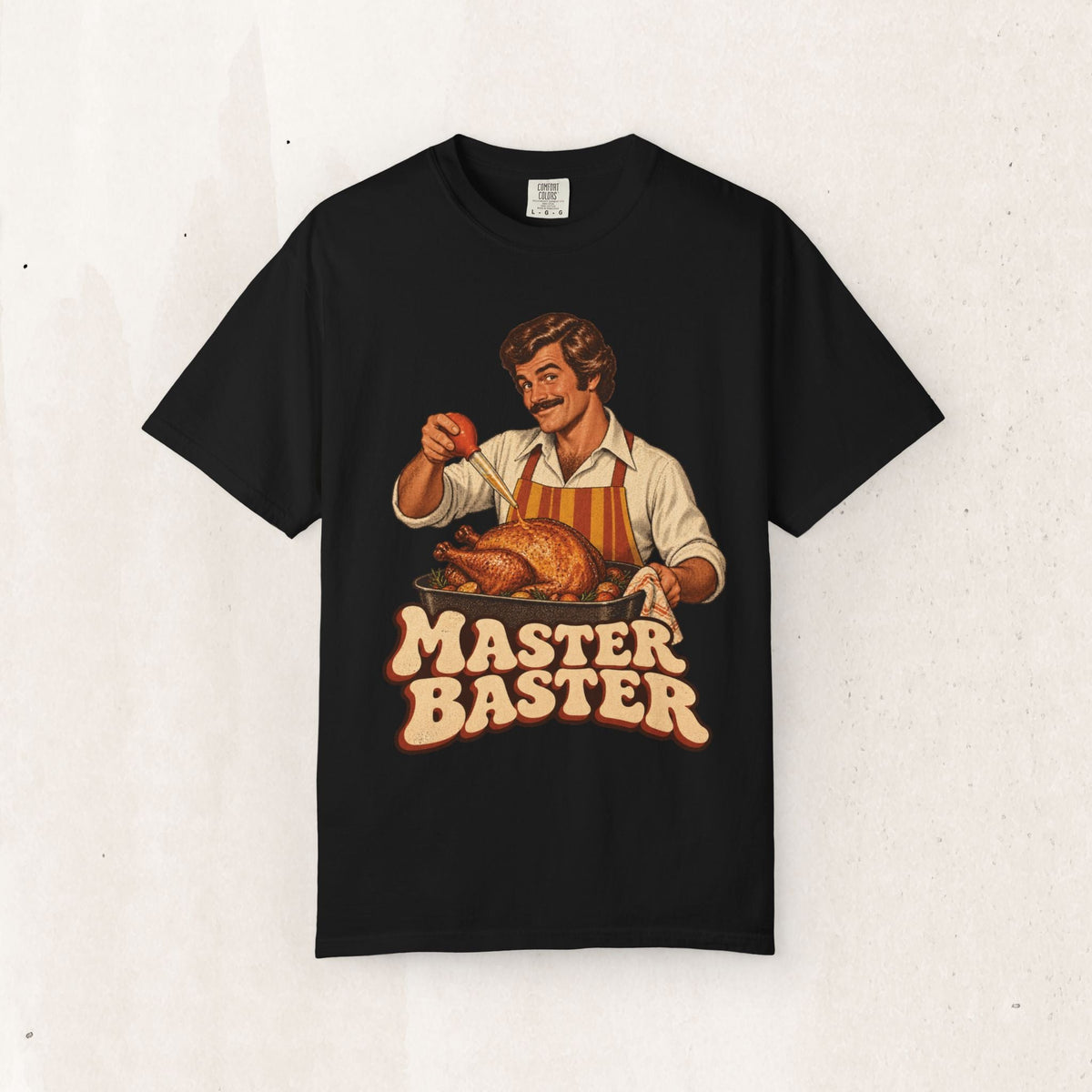 Wicked Thread Society black heavyweight cotton t-shirt featuring a retro cook illustration and Master Baster text.