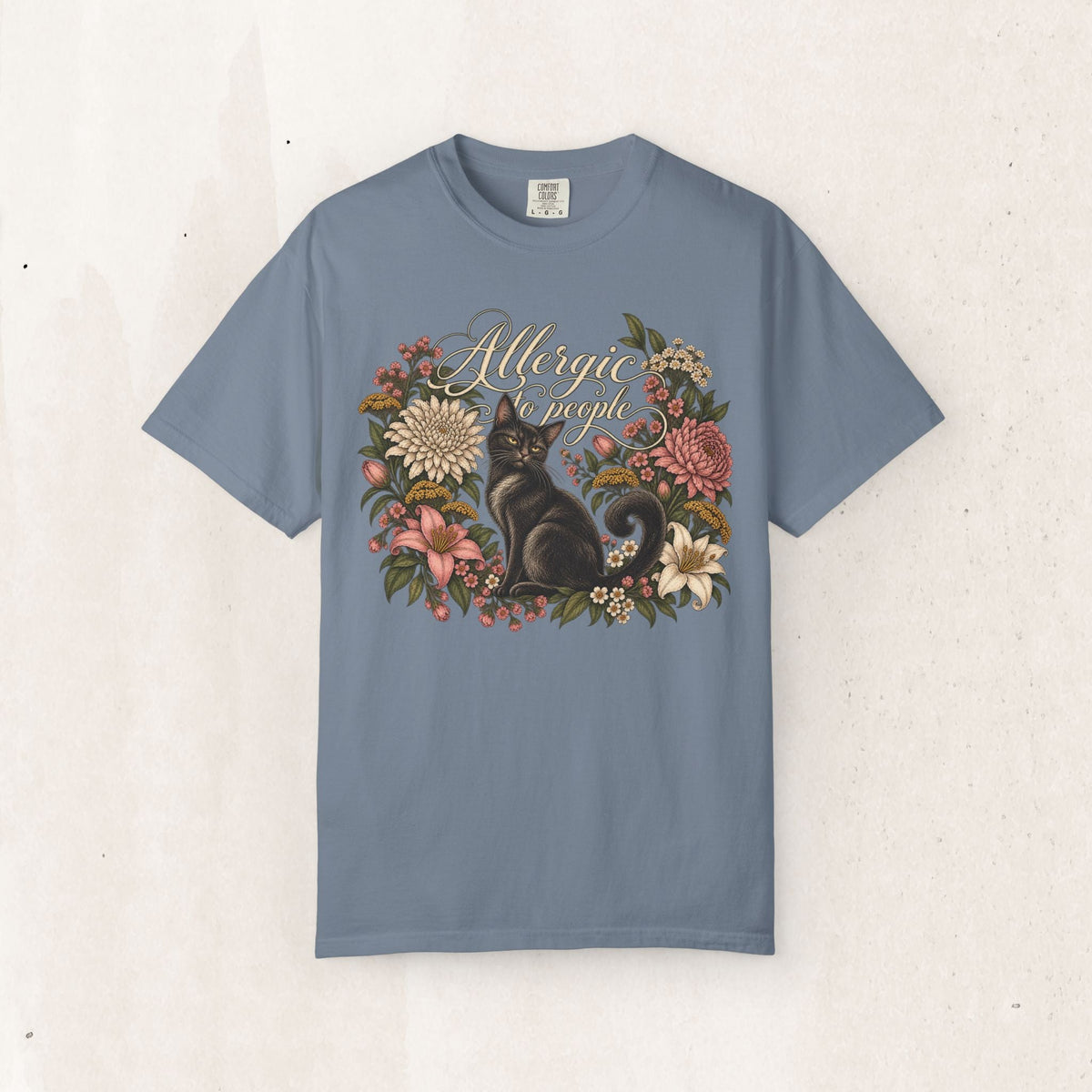 Allergic to Mornings Cat Tee – Blue Jean
