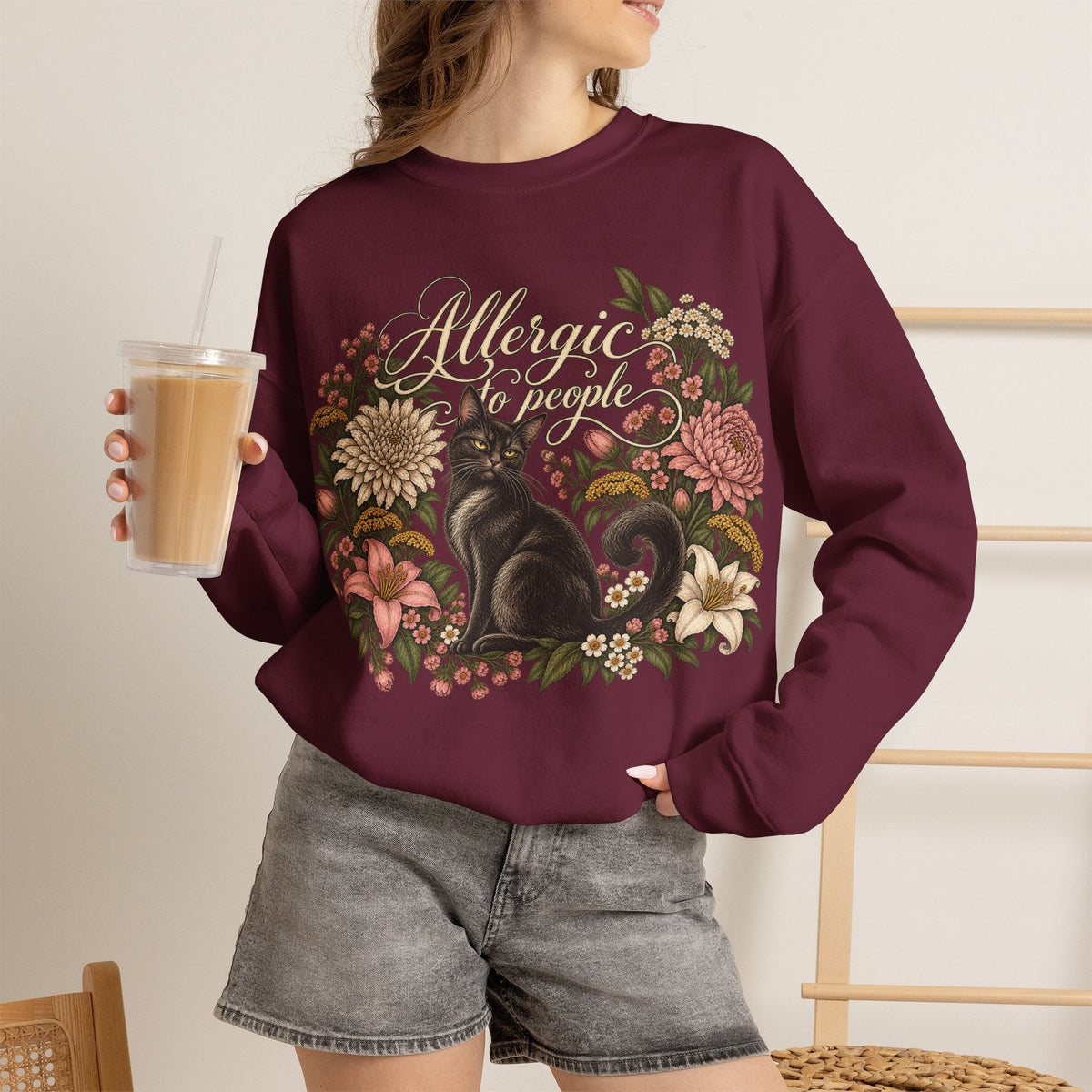 Allergic to People Cat Sweatshirt Printify