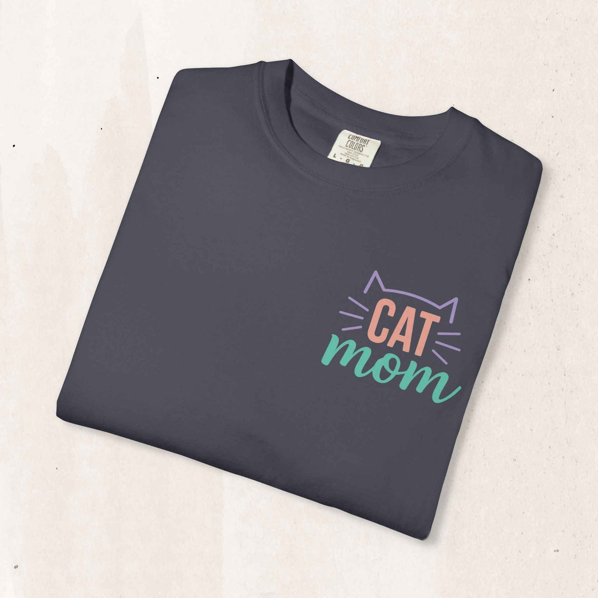 Cat Mom Tee – Minimal Cat Outline Graphic Shirt – Navy