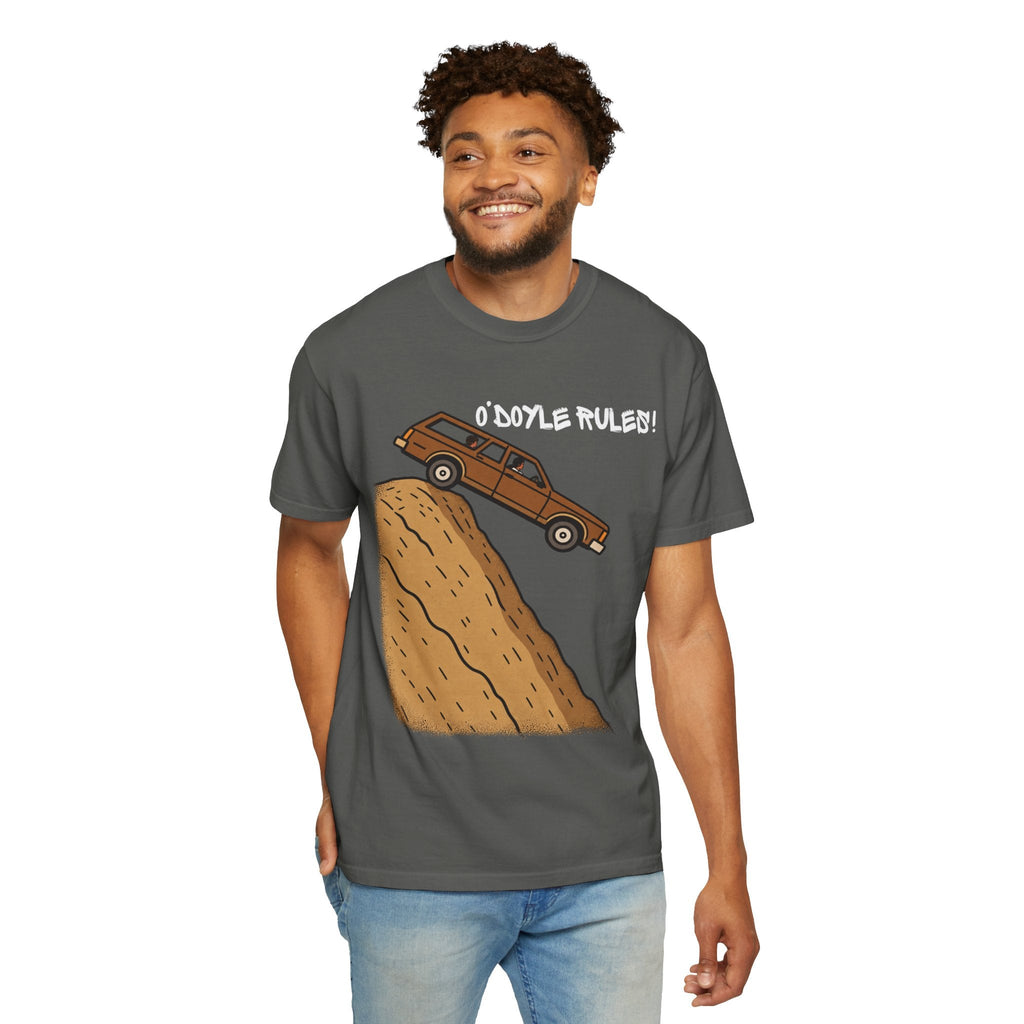 Wicked Thread Society charcoal grey heavyweight cotton graphic tee featuring a Billy Madison O'Doyle Rules wagon print