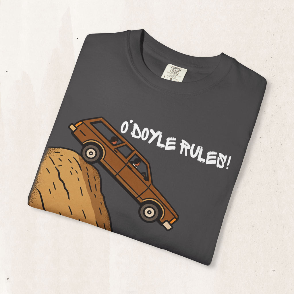 Wicked Thread Society charcoal grey heavyweight cotton graphic tee featuring a wood-paneled wagon and O'Doyle Rules text