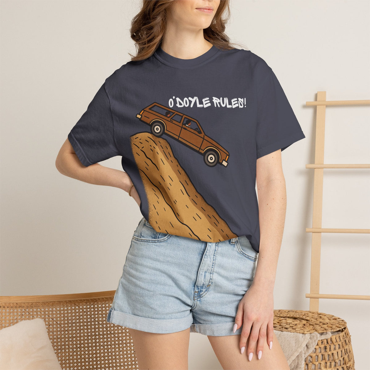 Wicked Thread Society relaxed-fit charcoal grey cotton tee featuring a vintage wood-paneled wagon graphic.