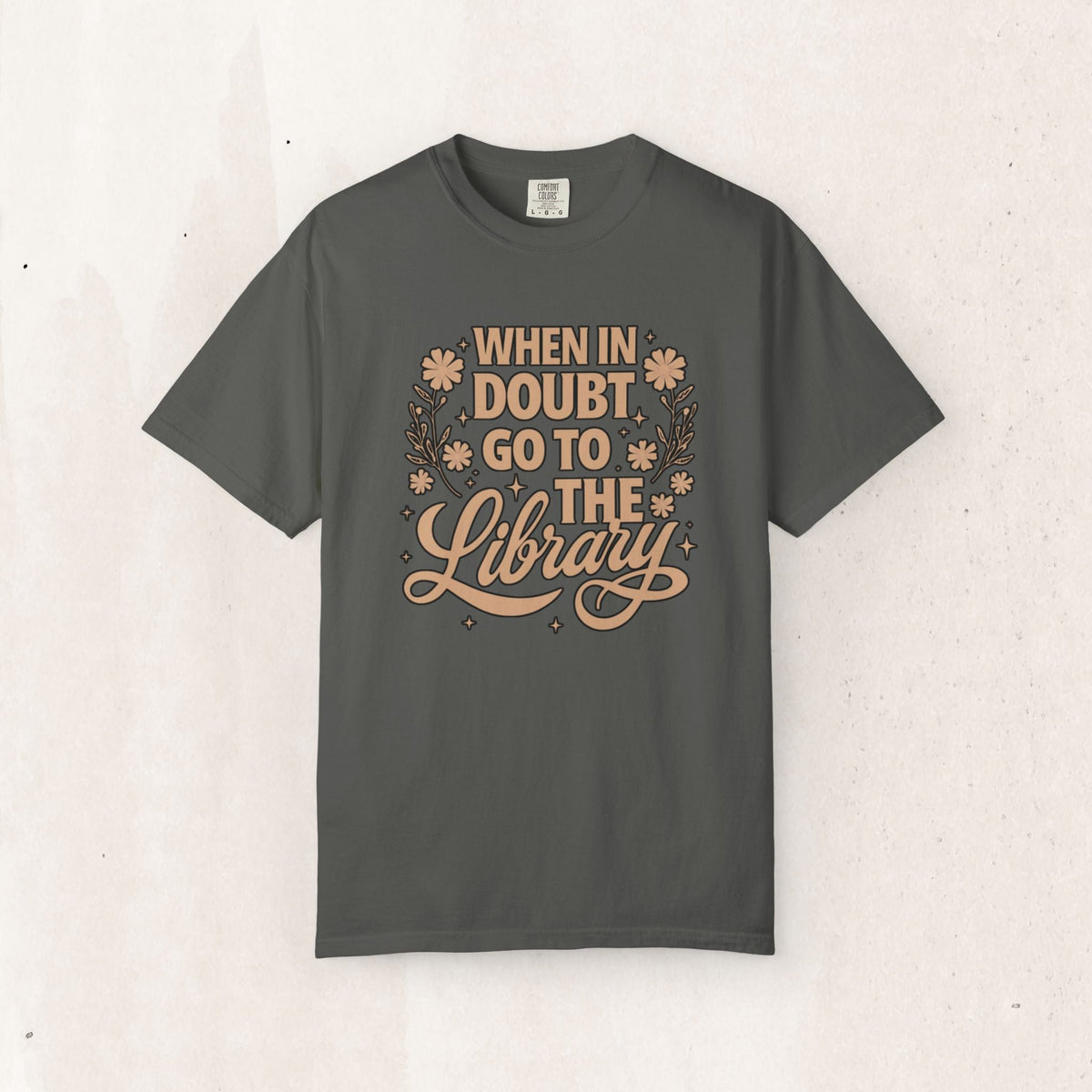 Retro Library Book Lover Tee – Hand-Lettered Floral Shirt – Pepper