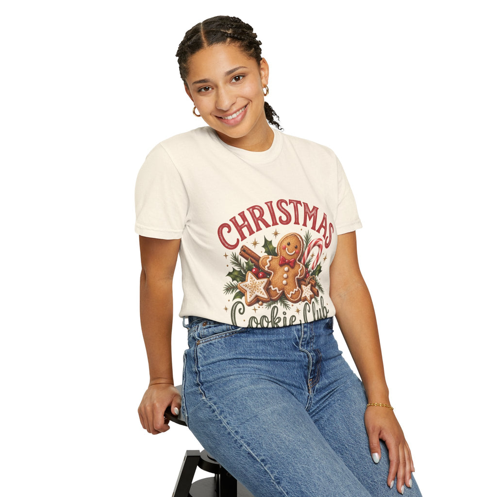 Wicked Thread Society cream garment-dyed cotton t-shirt featuring a festive gingerbread Christmas Cookie Club graphic