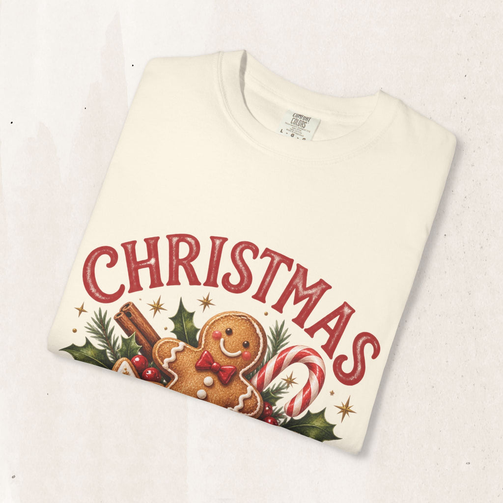 Wicked Thread Society cream garment-dyed heavyweight cotton t-shirt featuring a festive gingerbread cookie graphic.