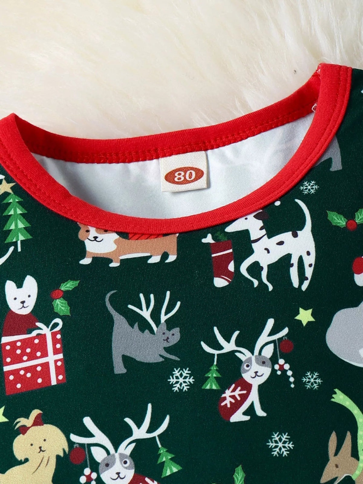 Kids Christmas Pajama Set in Green, alternate view