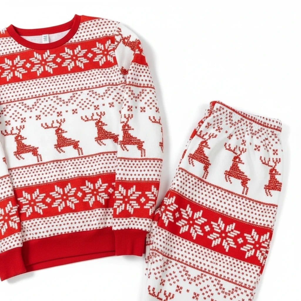 Wicked Thread Society red and white two-piece Christmas lounge set with reindeer and snowflake fair isle print