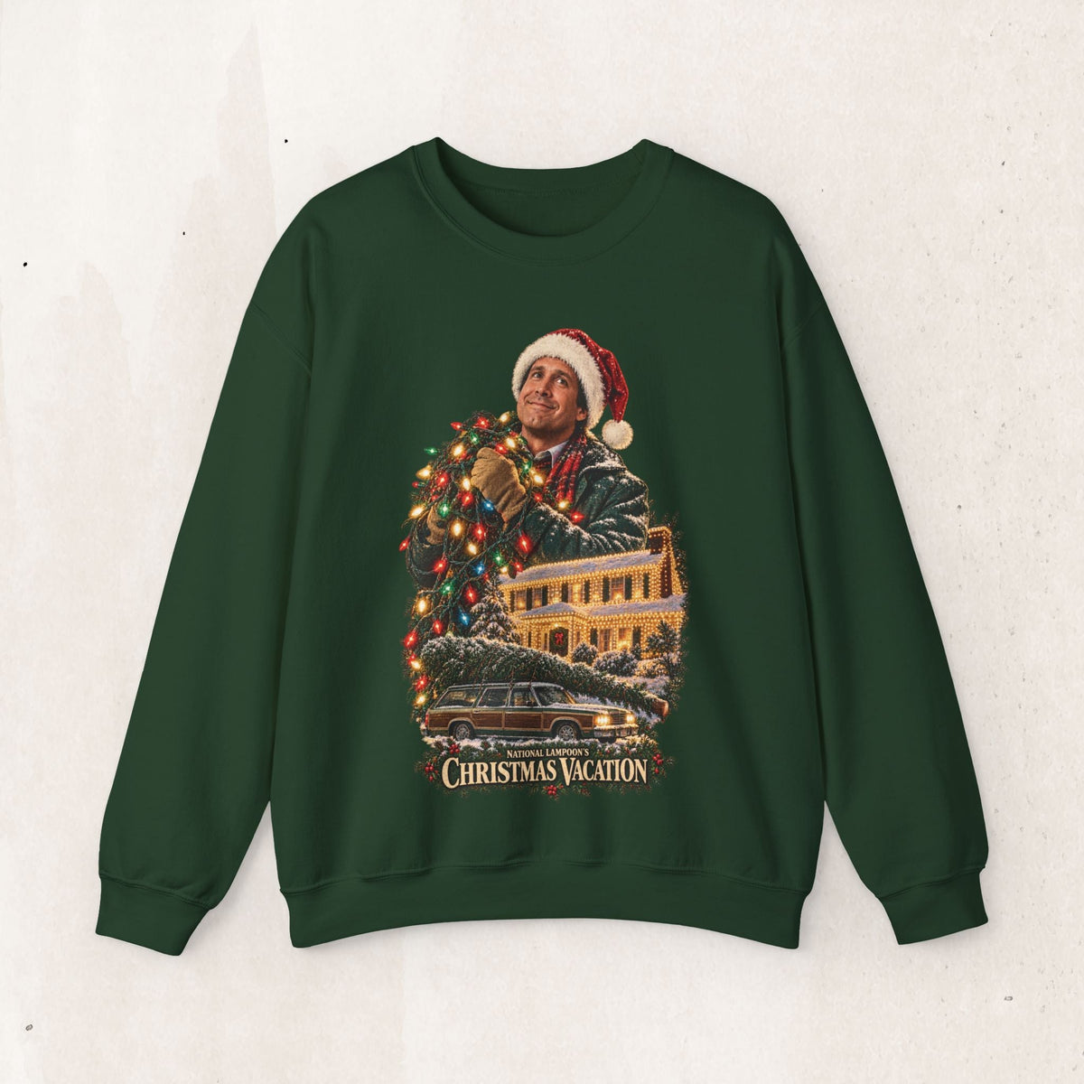 Wicked Thread Society dark green crewneck sweatshirt featuring a Christmas Vacation movie graphic print