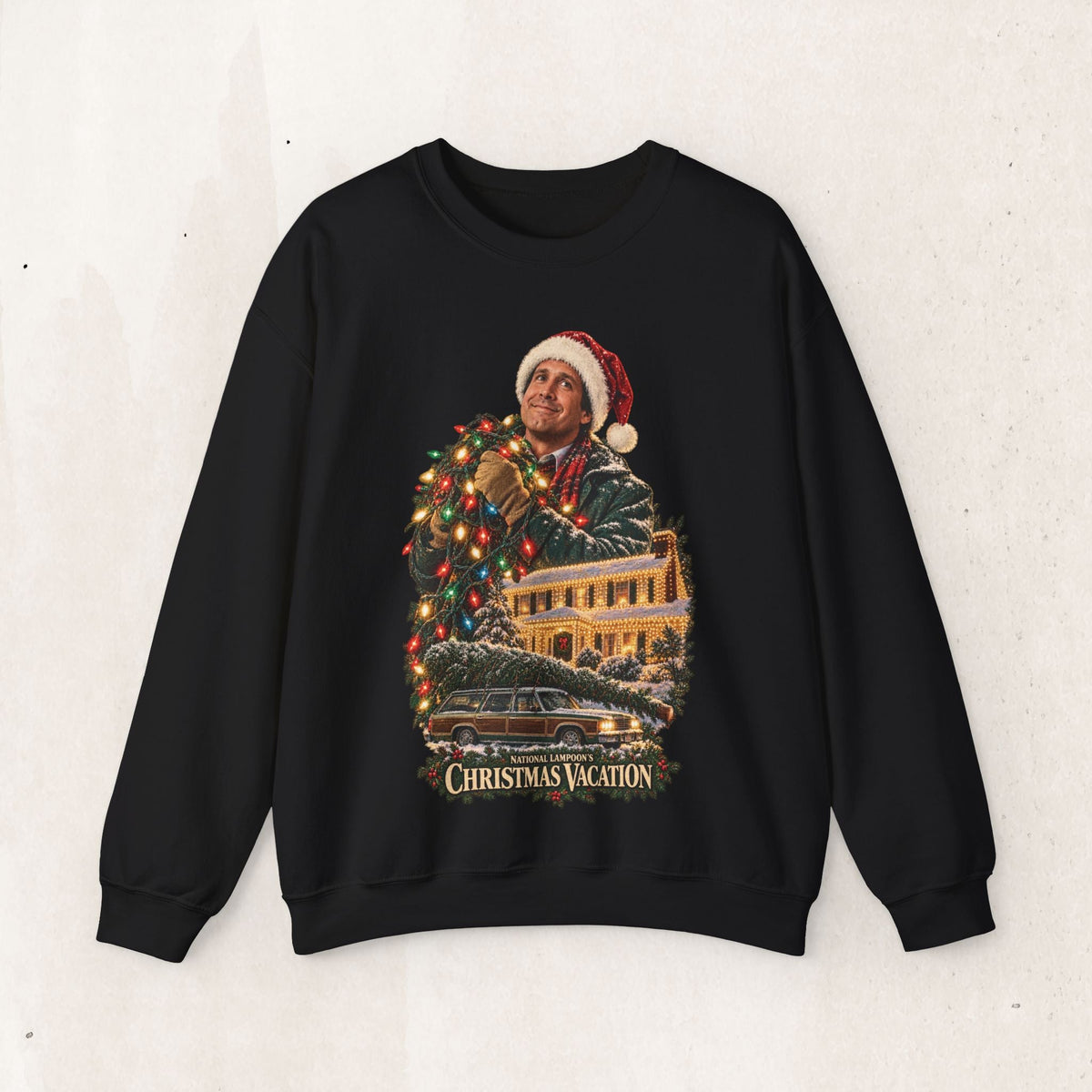 Wicked Thread Society black crewneck sweatshirt featuring a vintage Christmas Vacation movie graphic print.