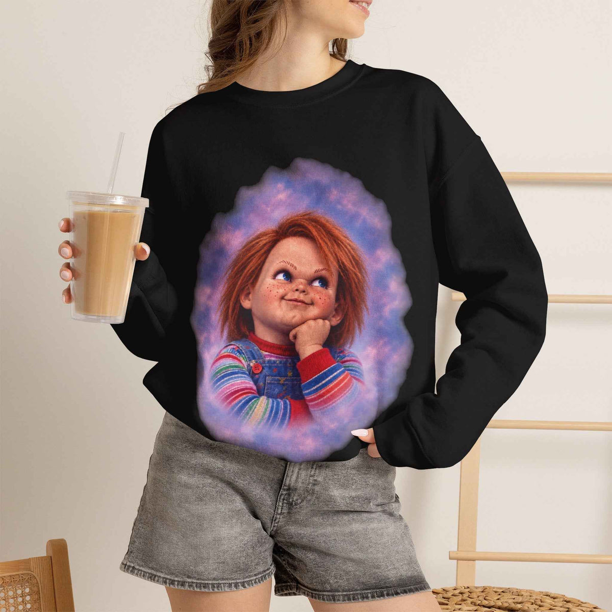 Chucky 80's Glamour Shot Sweatshirt in Black, alternate view