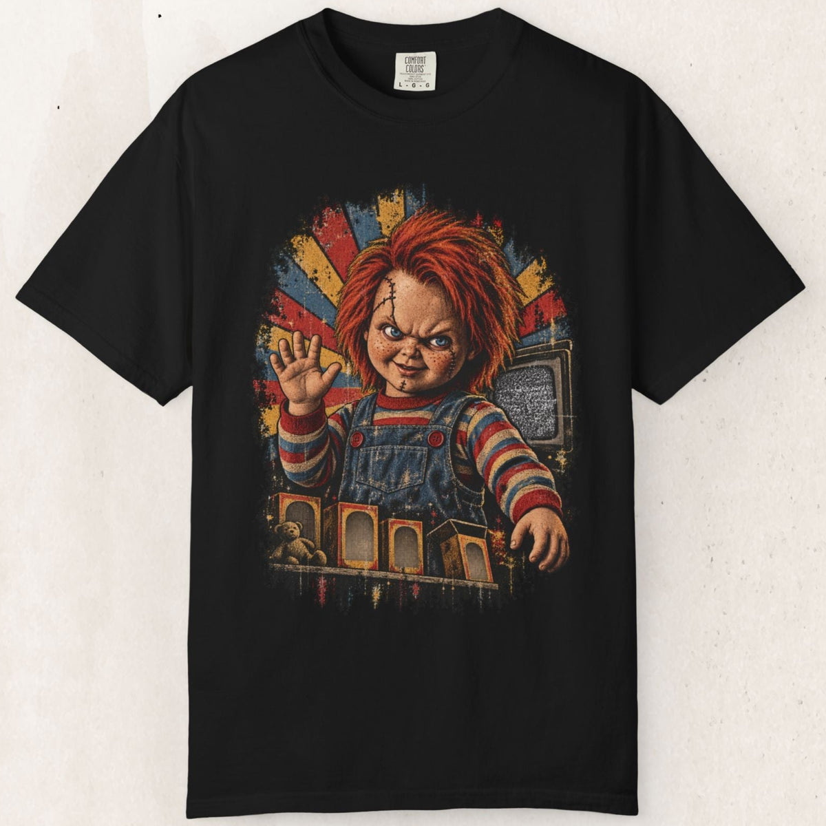 Chucky Good Guy Graphic Tee – Vintage Horror Screen Print – Black