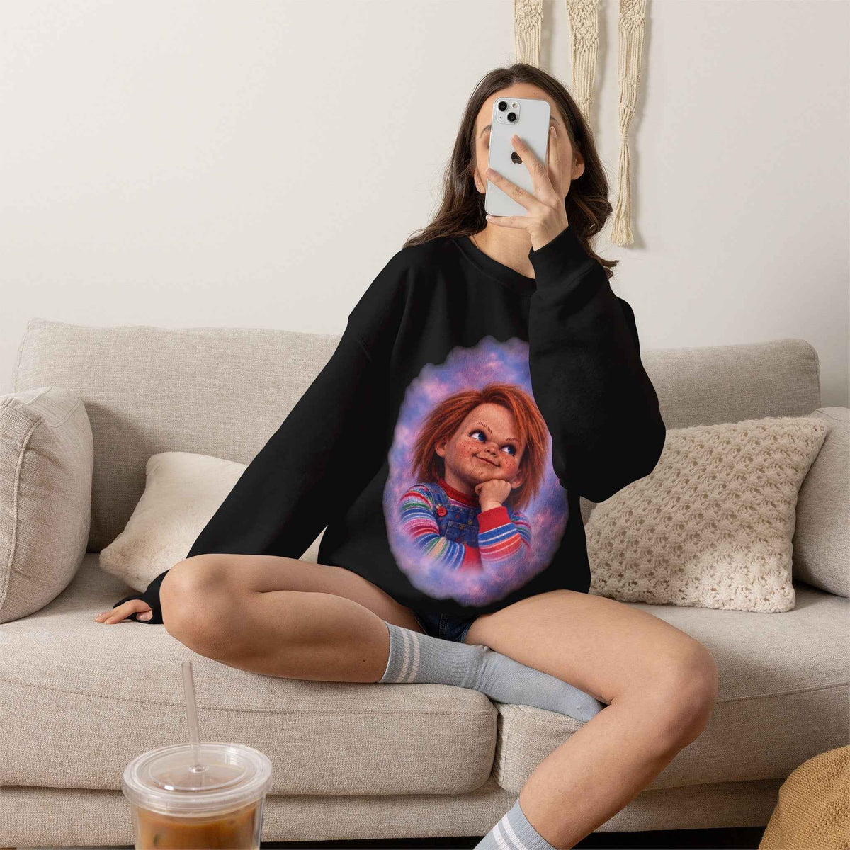 Chucky 80's Glamour Shot Sweatshirt in Black, alternate view