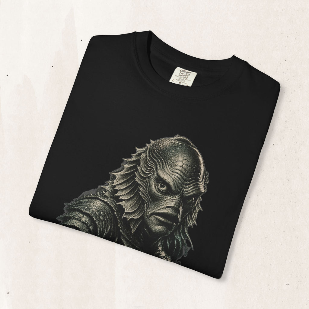 Wicked Thread Society black graphic tee featuring a detailed Creature of the Black Lagoon Gill-man illustration.