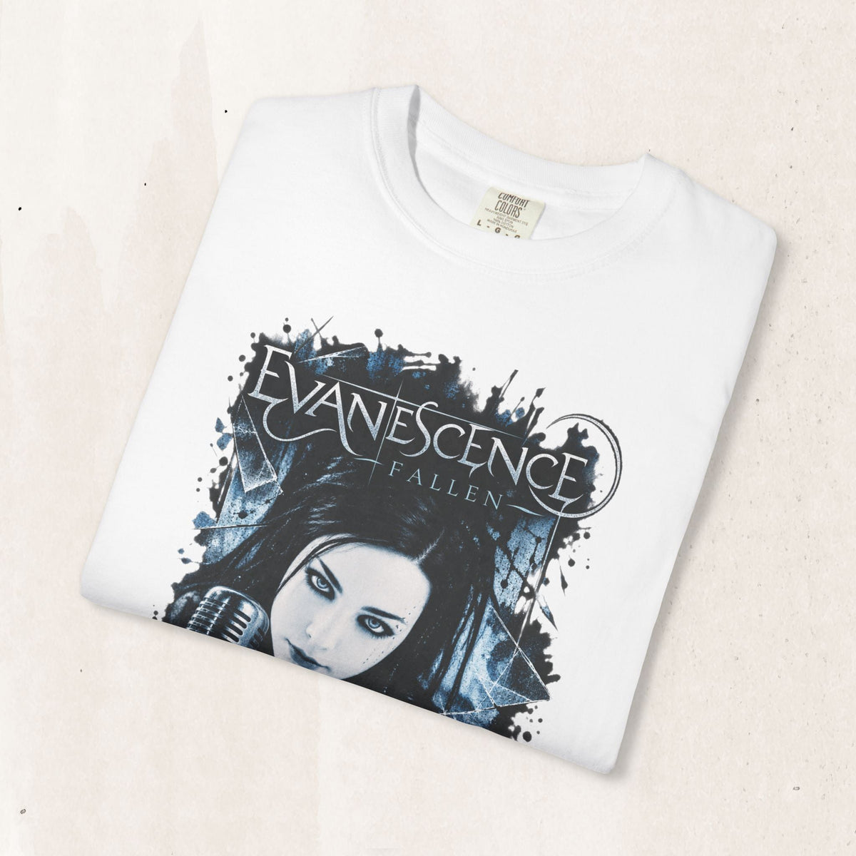 Wicked Thread Society white heavyweight cotton T-shirt featuring a vintage Evanescence Fallen album cover graphic.