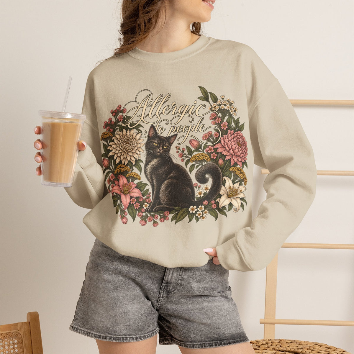 Allergic to People Cat Sweatshirt Printify
