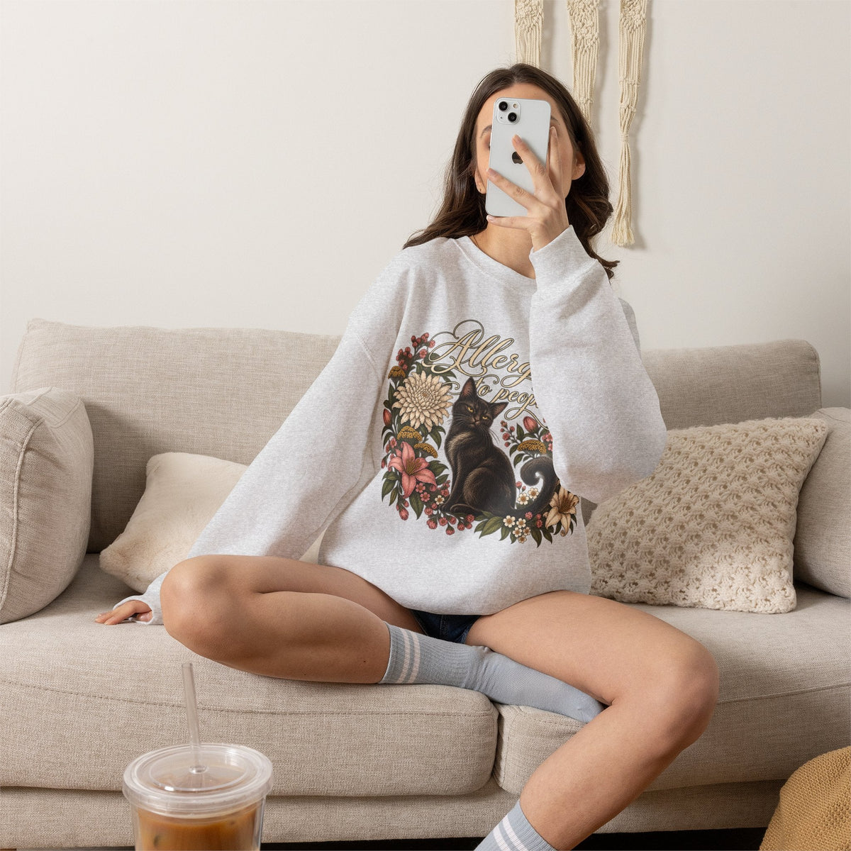 Allergic to People Cat Sweatshirt Printify