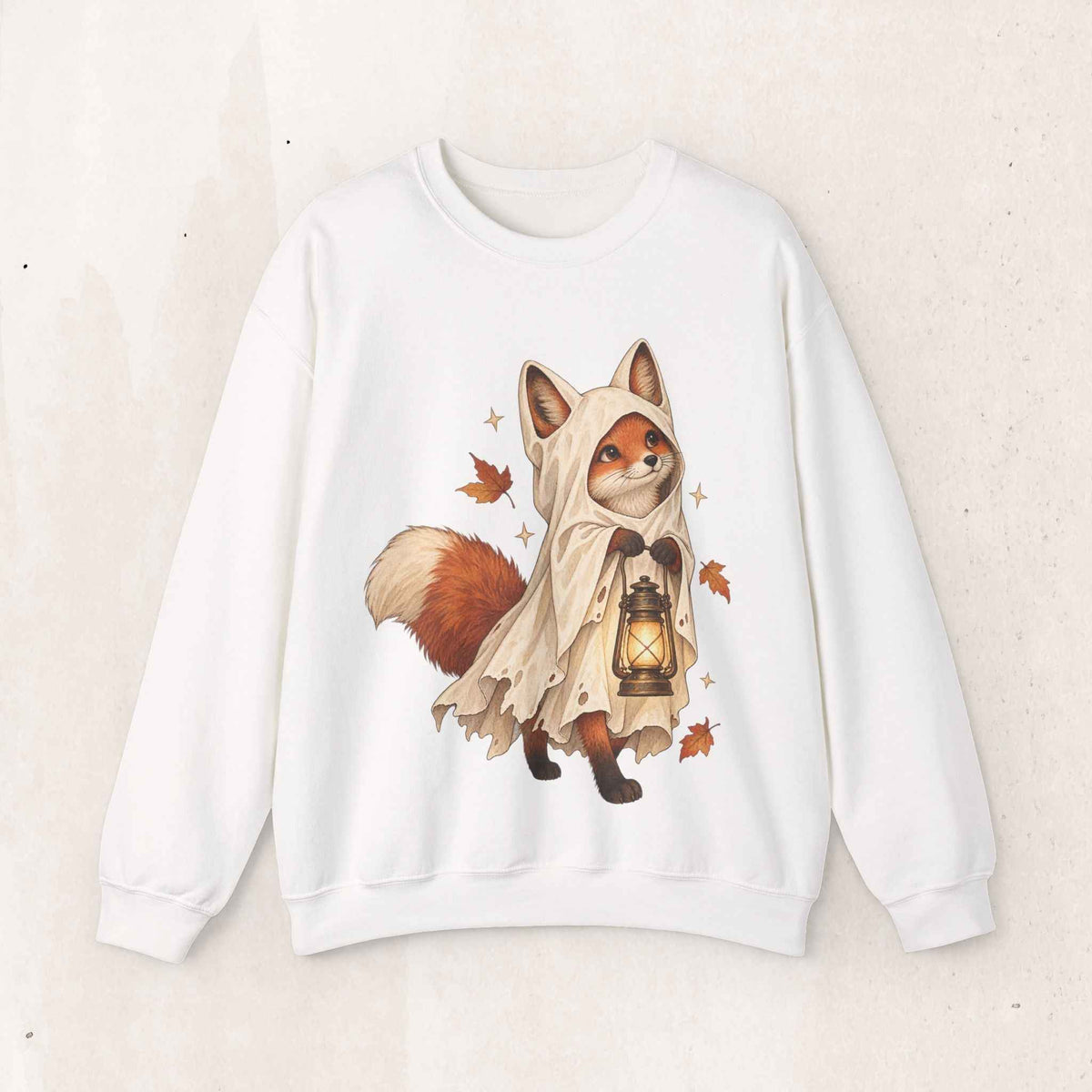 Autumn Lantern Fox Crewneck Sweatshirt – White