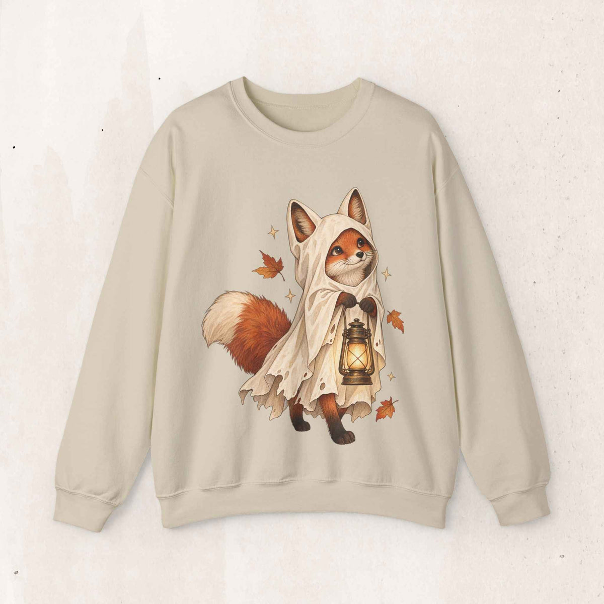 Autumn Lantern Fox Crewneck Sweatshirt – Sand