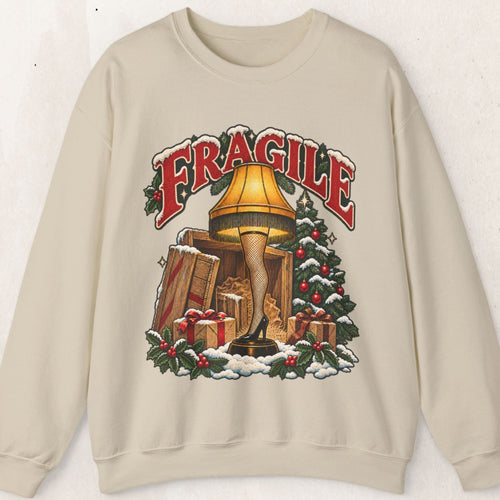 Wicked Thread Society crewneck sweatshirt in off-white featuring a vintage A Christmas Story leg lamp graphic.