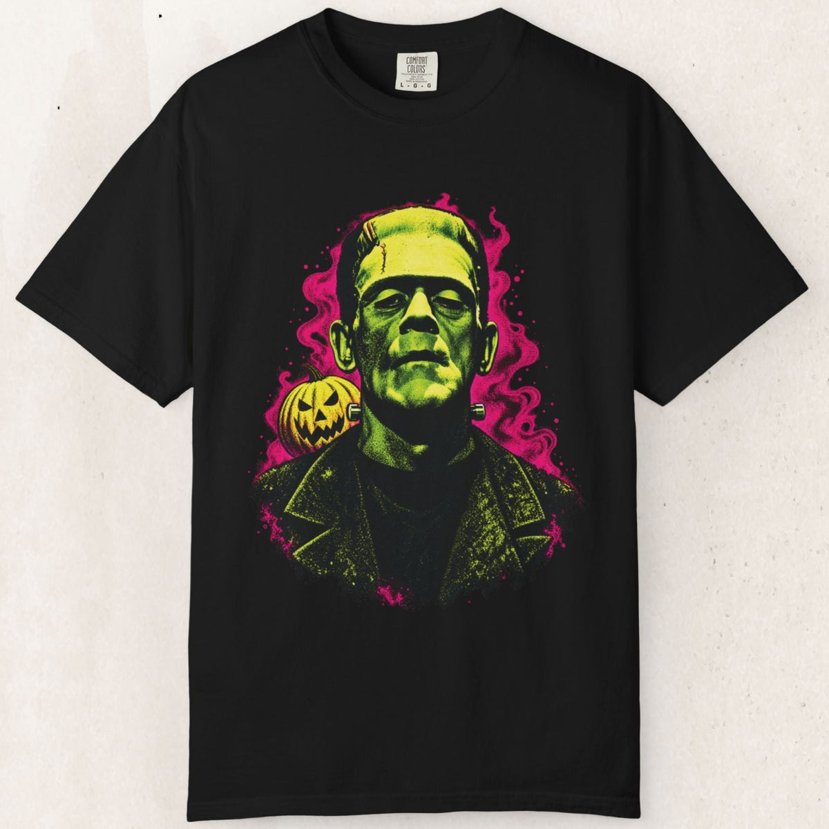 Frankenstein Neon Horror Tee – Black