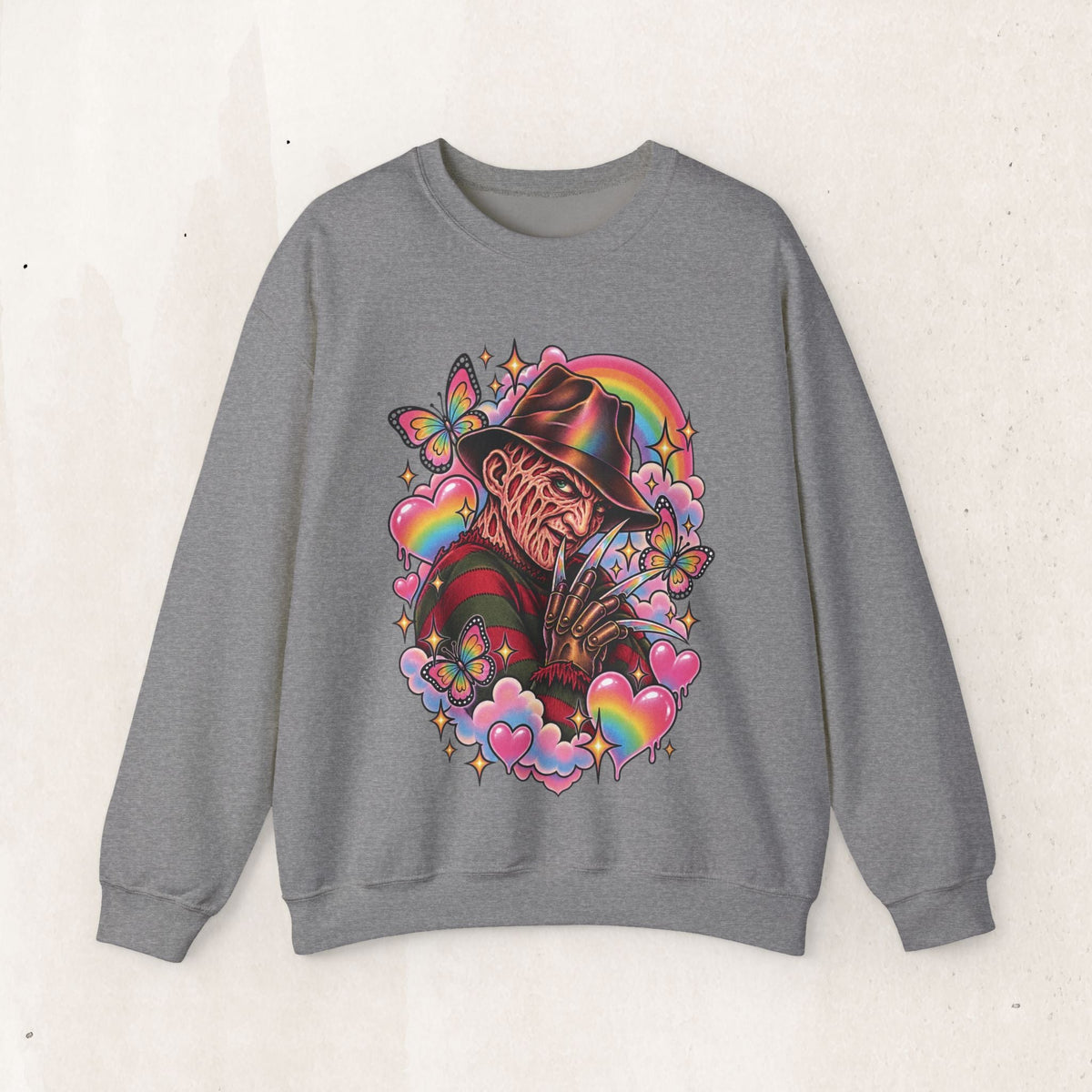 Freddy Krueger Rainbow Crewneck Sweatshirt – Graphite Heather