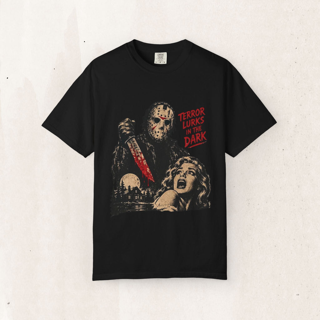 Wicked Thread Society black heavyweight cotton t-shirt featuring a vintage Friday the 13th horror movie poster graphic.