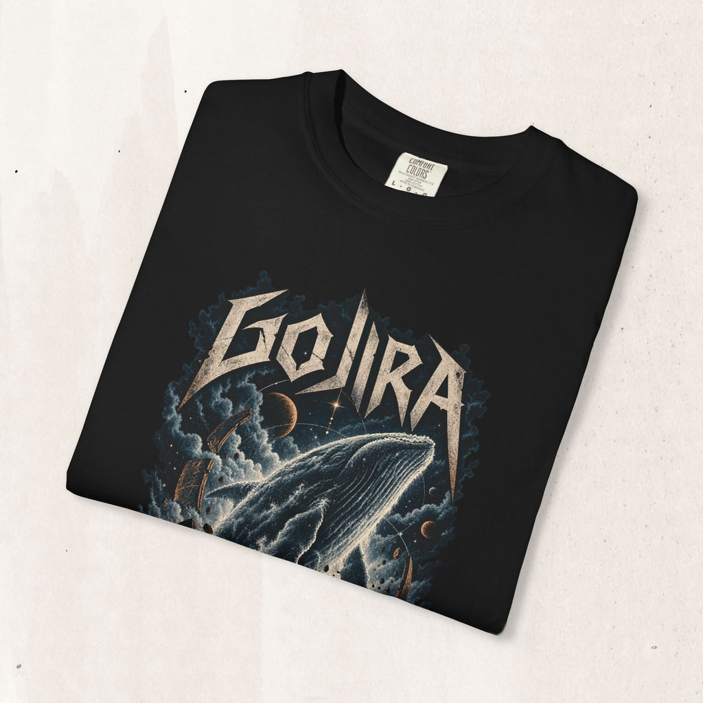 Wicked Thread Society black heavyweight cotton t-shirt featuring a Gojira lightning whale graphic print.