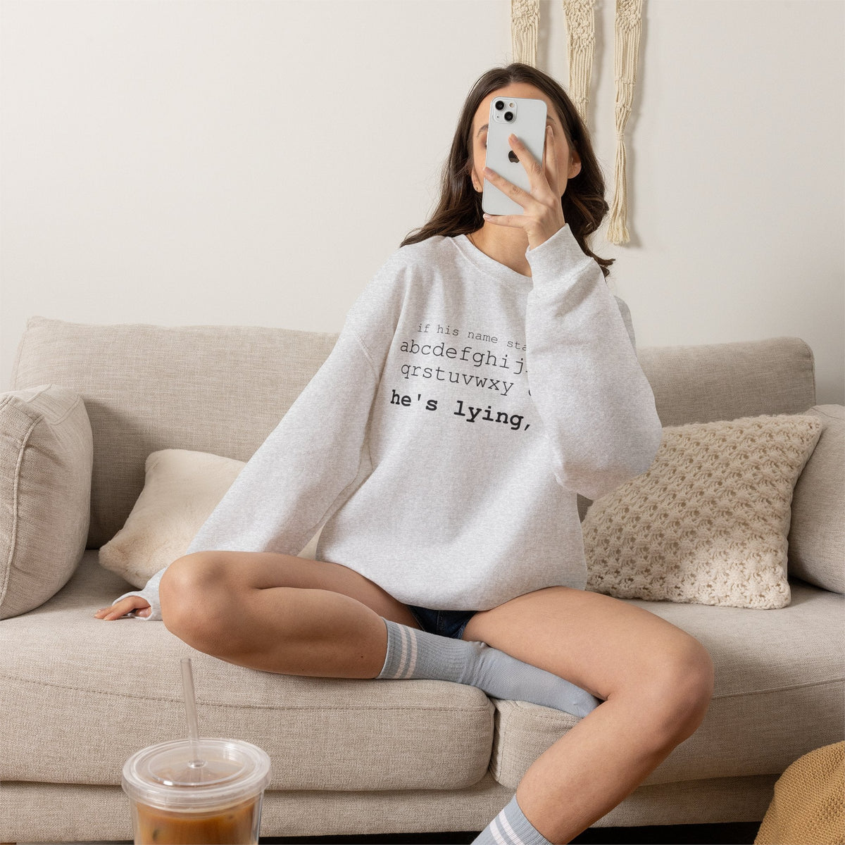 He's Lying, Sis Sweatshirt | Typographic alphabet humor tee Printify