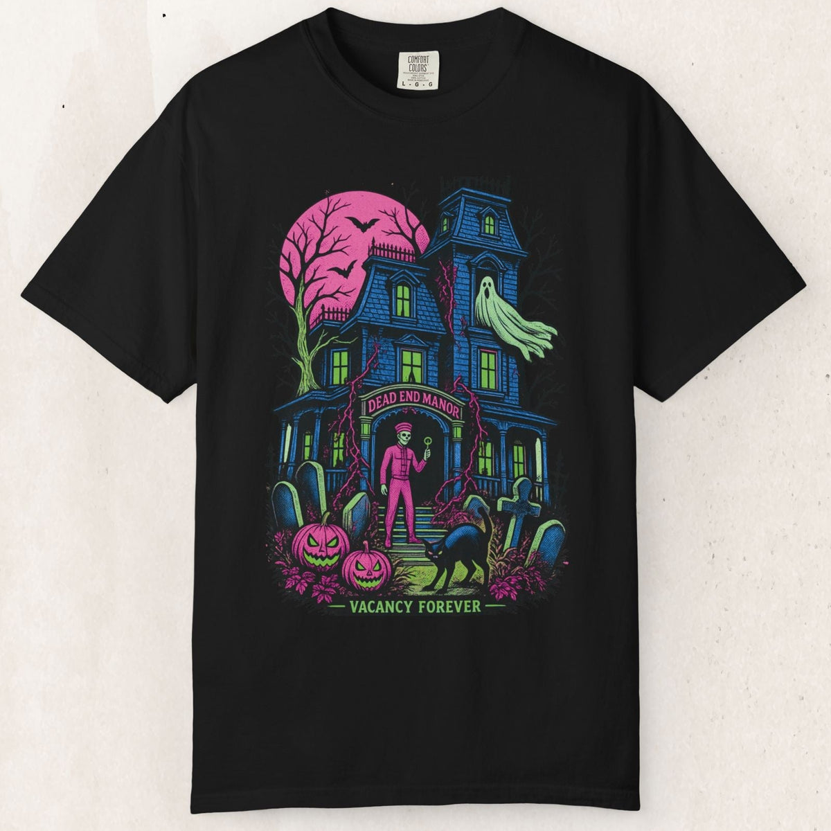 Haunted Hotel "Vacancy Forever" Neon Tee – Black