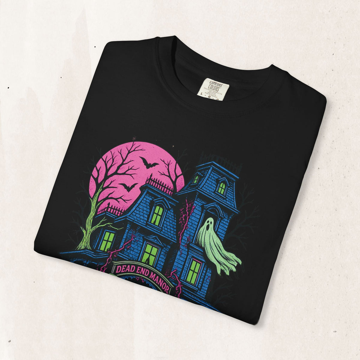 Haunted Hotel "Vacancy Forever" Neon Tee in Black, alternate view