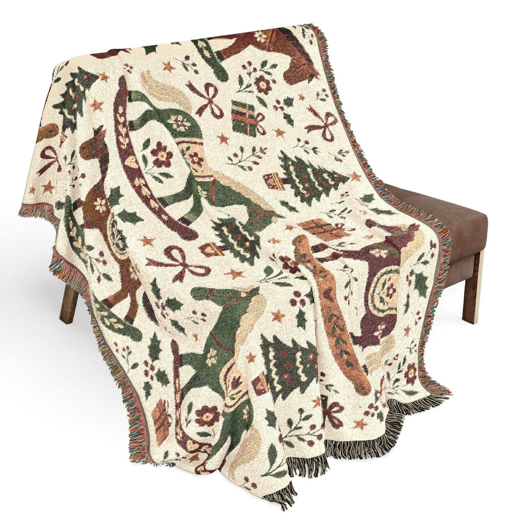 Woven Rocking Horse Holiday Throw Blanket Printify