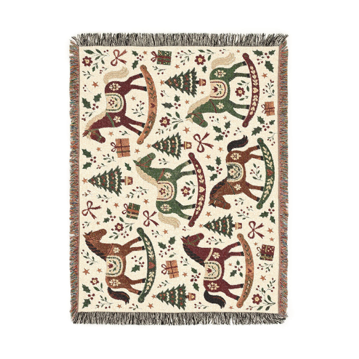Woven Rocking Horse Holiday Throw Blanket Printify
