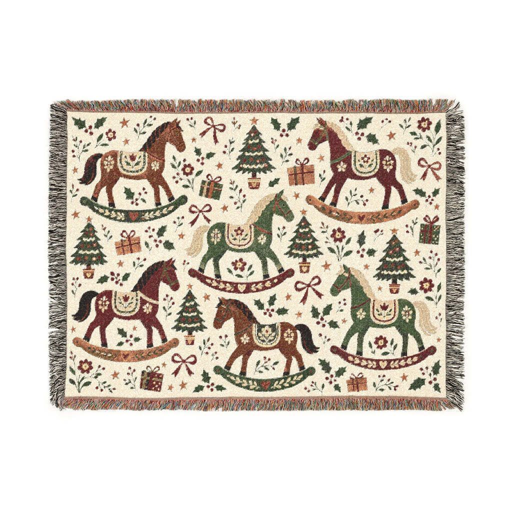 Woven Rocking Horse Holiday Throw Blanket Printify