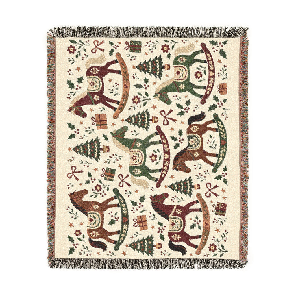 Woven Rocking Horse Holiday Throw Blanket Printify