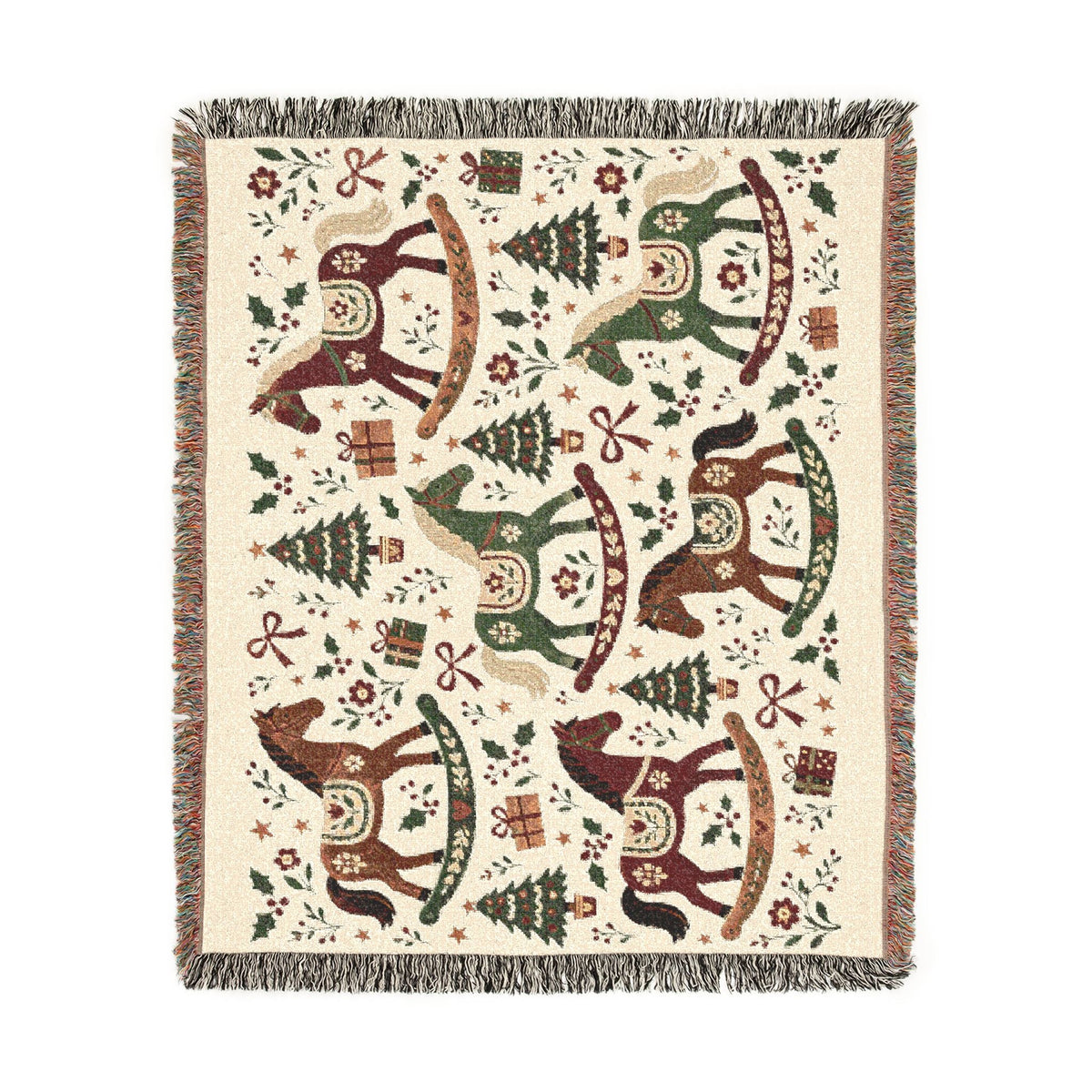 Woven Rocking Horse Holiday Throw Blanket Printify
