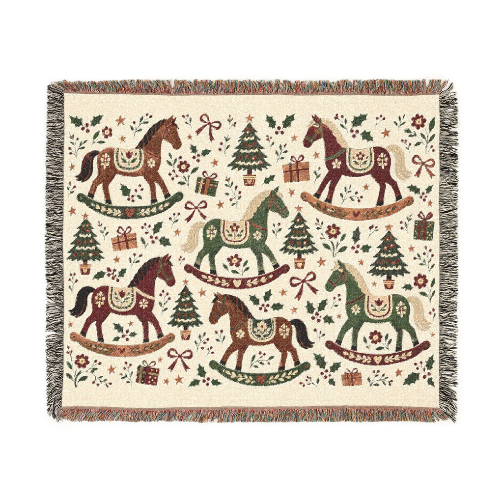 Woven Rocking Horse Holiday Throw Blanket Printify