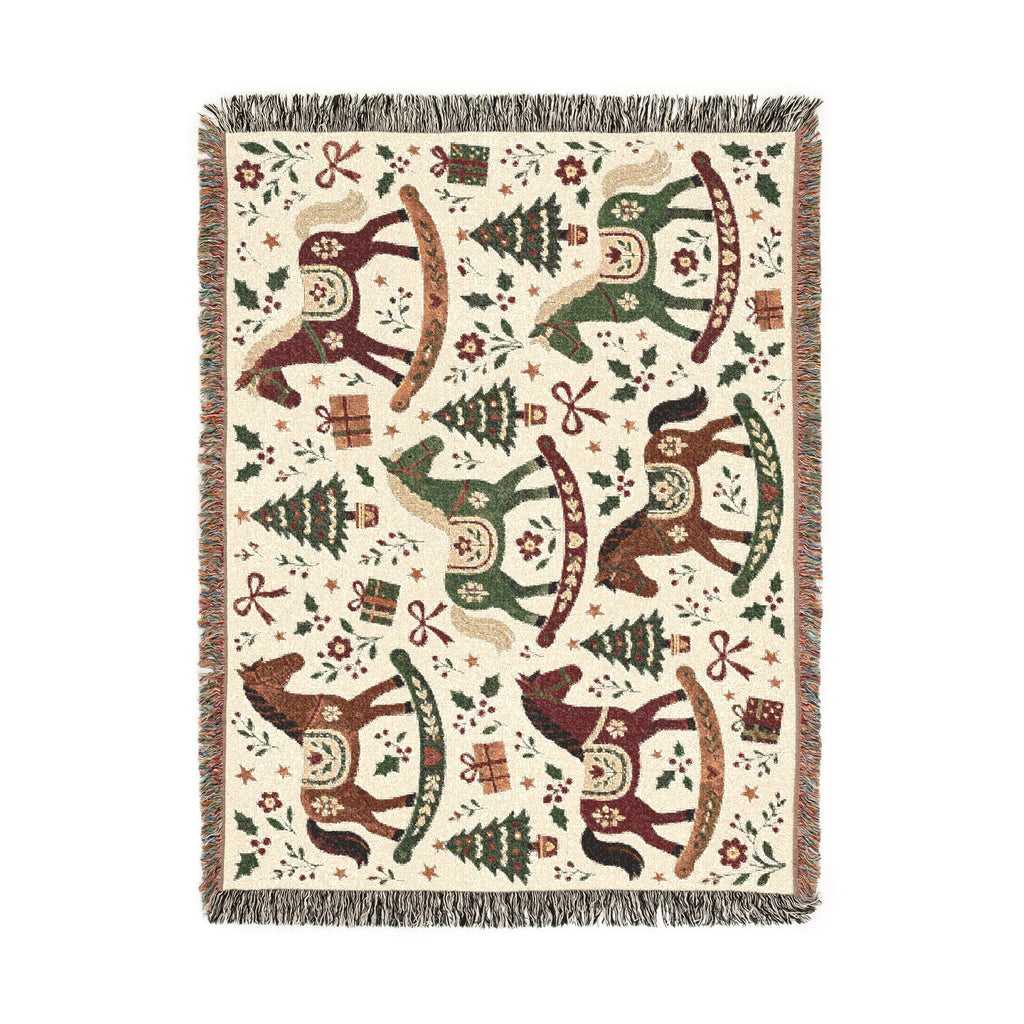 Woven Rocking Horse Holiday Throw Blanket Printify