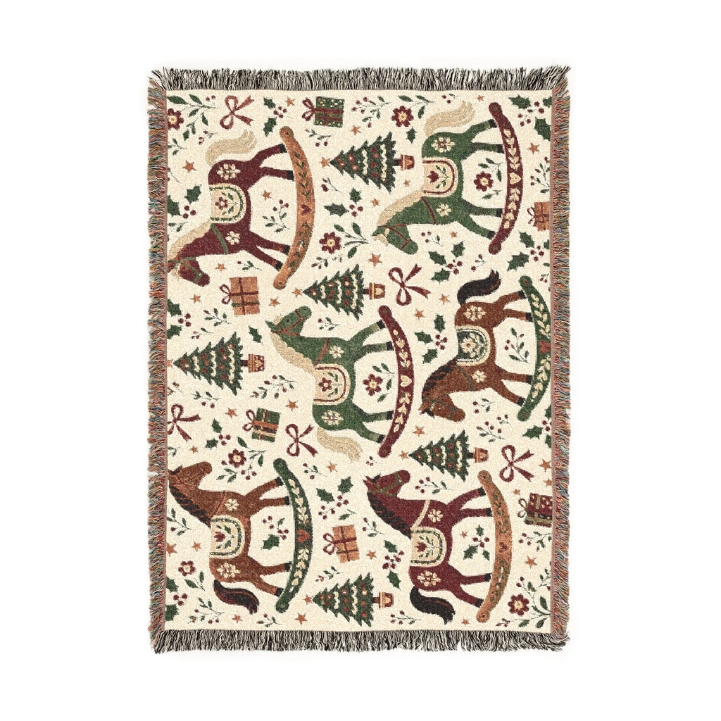 Woven Rocking Horse Holiday Throw Blanket Printify