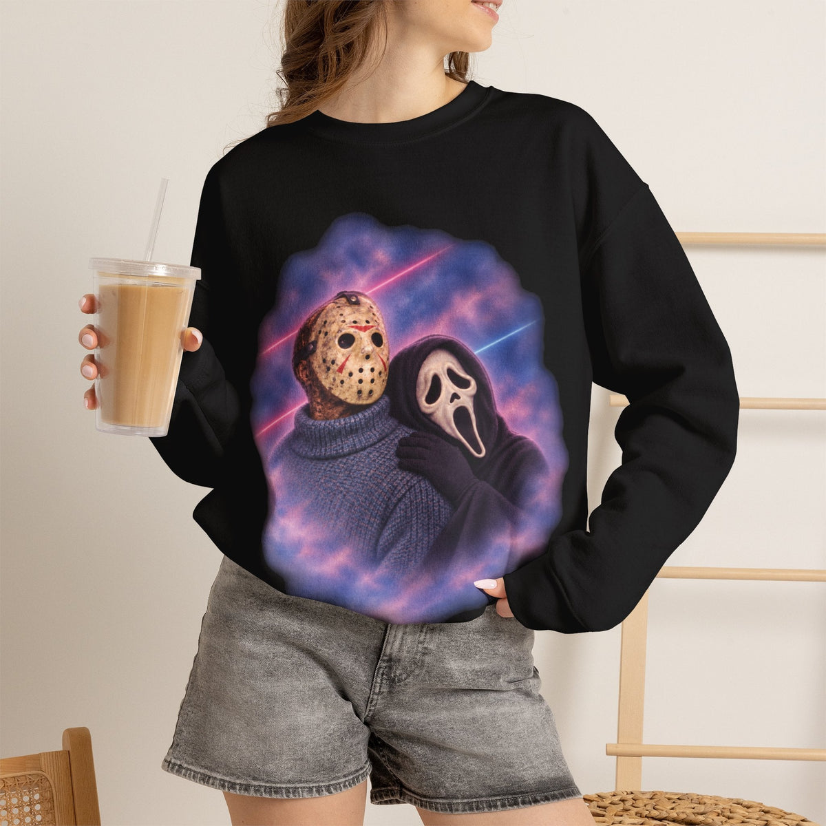 Jason & Ghostface 80s Glamour Shot Sweatshirt in Black, alternate view